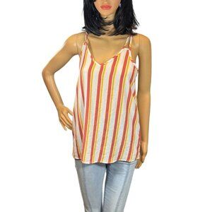 Pink Rose Gauzy Tank Top‎ Size Small Striped Lagenlook Coastal Wild Child